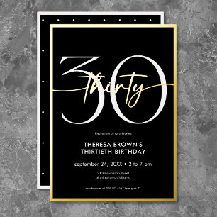 Modern Minimal Thirty Script Birthday Gold Foil Invitation