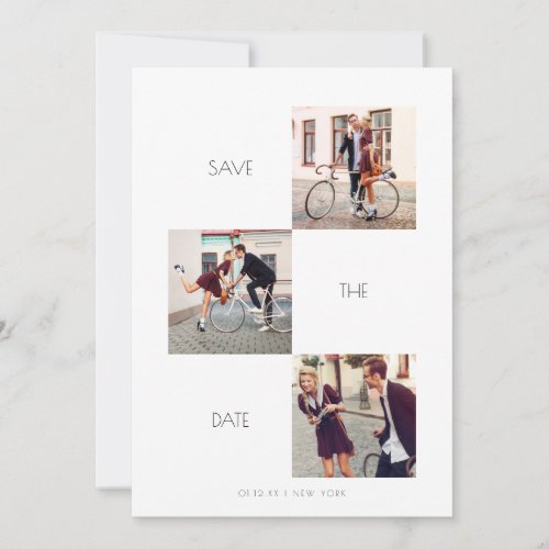 Modern  Minimal Three Photo Layout Save The Date