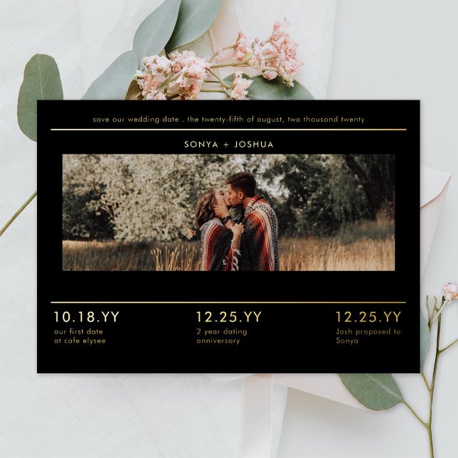 Modern Minimal Title Block Photo Save the Date Foil Invitation (Creator Uploaded)