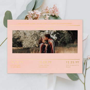 Modern Minimal Titleblock Photo Save The Date Foil Invitation by beckynimoy at Zazzle