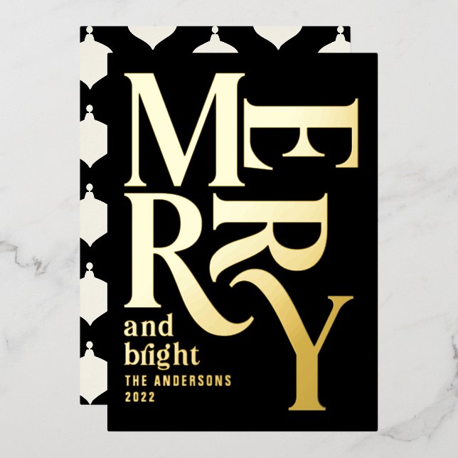 Modern minimal traditional merry Christmas Foil Ho Holiday Card (Front/Back)