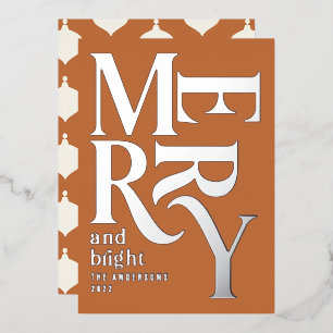 Modern minimal traditional merry Christmas rust Foil Holiday Card