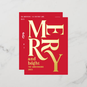 Modern minimal traditional red merry Christmas  Foil Holiday Postcard