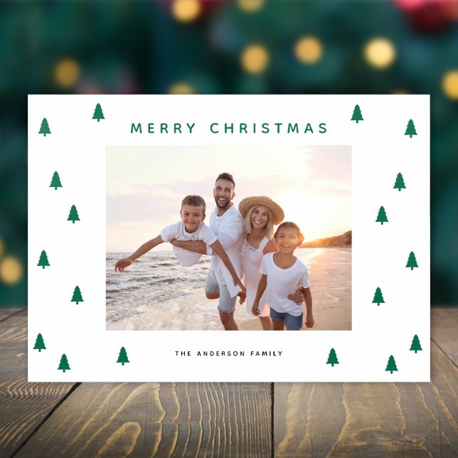 Modern Minimal Tree Pattern Photo Christmas Letterpress Photo Cards (Creator Uploaded)