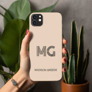 Modern Minimal, Trendy Beige Simple Monogram iPhone 13 Pro Max Case
