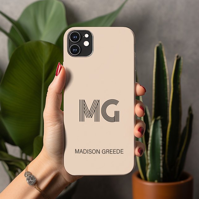 Modern Minimal, Trendy Beige Simple Monogram Case-Mate iPhone Case (Creator Uploaded)