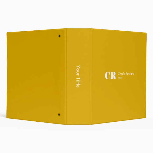 Modern Minimal Trendy Monogram Yellow Mustard 3 Ring Binder (Background)