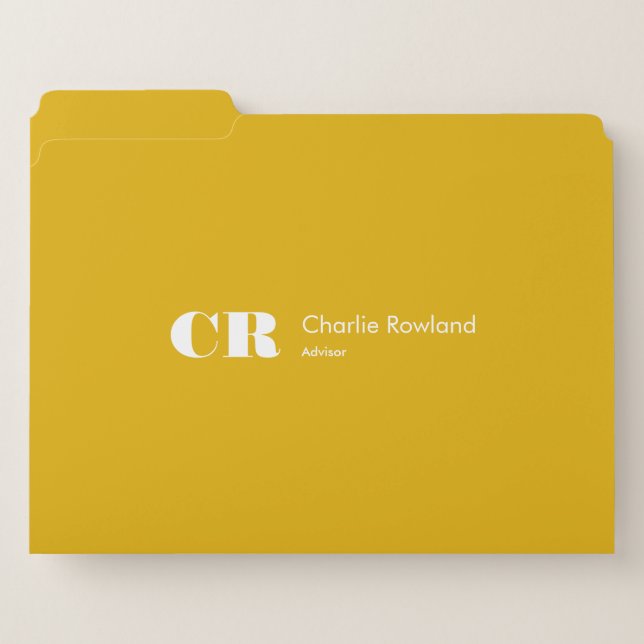 Modern Minimal Trendy Monogram Yellow Mustard File Folder (Front Left)