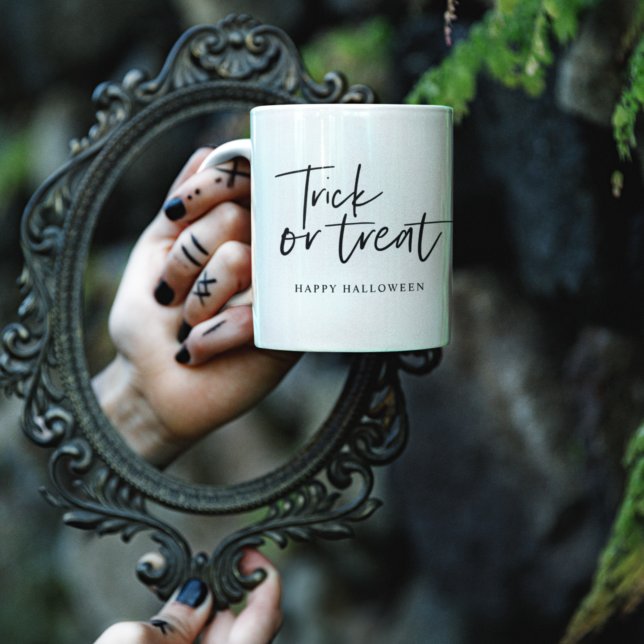 Modern Minimal Trick And Treat | Happy Halloween Coffee Mug (Creator Uploaded)