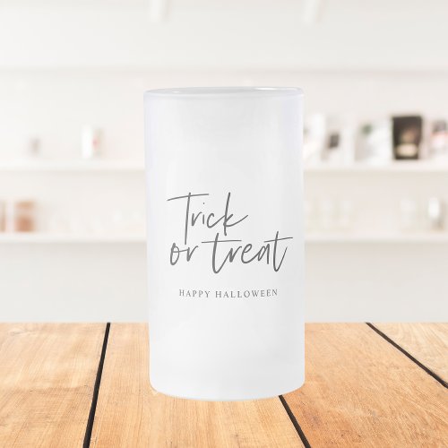 Modern Minimal Trick And Treat  Happy Halloween Frosted Glass Beer Mug