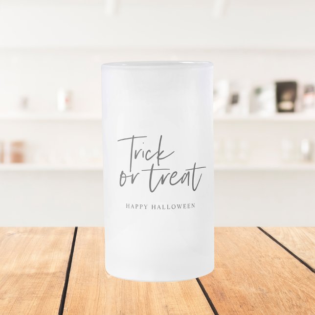 Modern Minimal Trick And Treat | Happy Halloween Frosted Glass Beer Mug (Creator Uploaded)