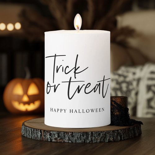 Modern Minimal Trick And Treat  Happy Halloween Pillar Candle