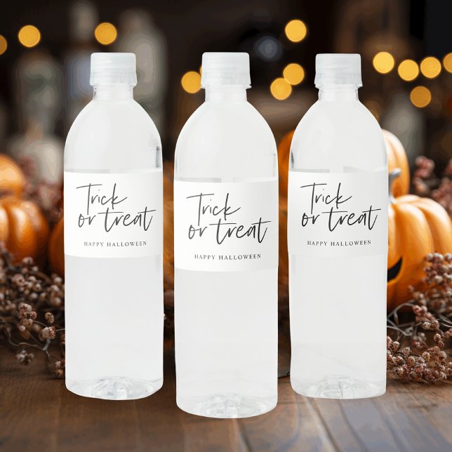 Modern Minimal Trick And Treat | Happy Halloween Water Bottle Label (Creator Uploaded)