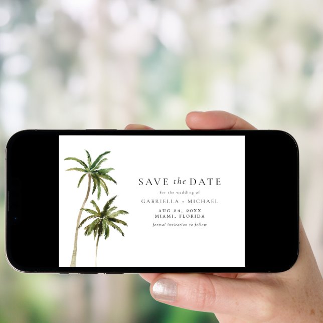Modern Minimal Tropical Beach Palm Save the Date Invitation (Front Digital)