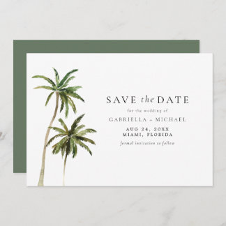 Modern Minimal Tropical Beach Palm Save the Date Invitation