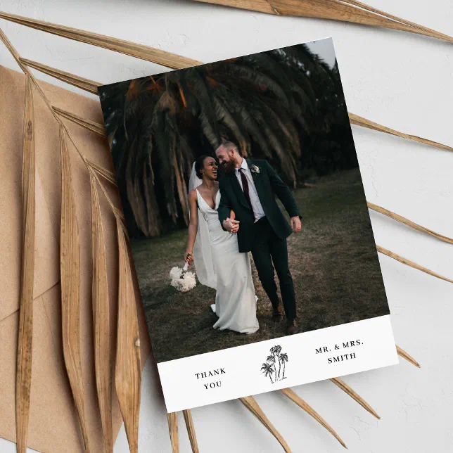 Modern Minimal Tropical Palm Tree Wedding Thank You Card | Zazzle
