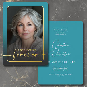 Modern Minimal Turquoise Photo Retirement Party Foil Invitation
