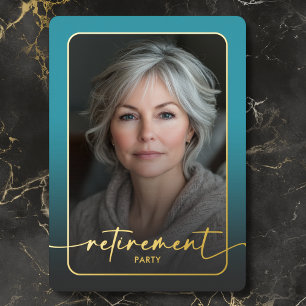 Modern Minimal Turquoise Photo Retirement Party Foil Invitation