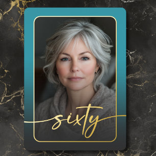 Modern Minimal Turquoise Photo Sixtieth Birthday Foil Invitation