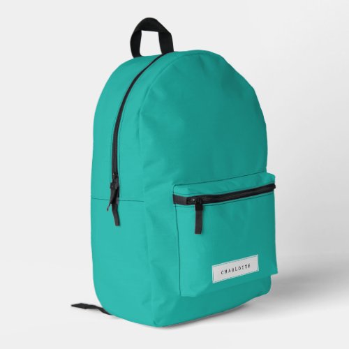 Modern Minimal Turquoise Solid Color Custom Name Printed Backpack