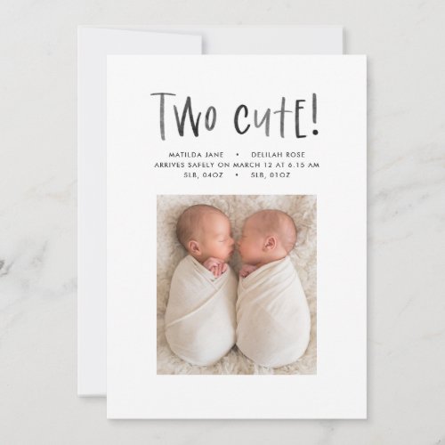 Modern minimal twin photo birth announcement