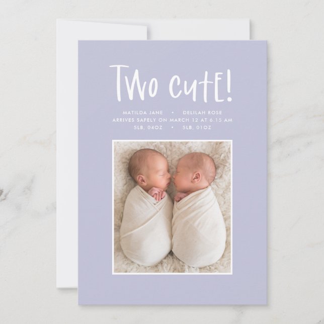 Modern minimal twin photo birth announcement (Front)