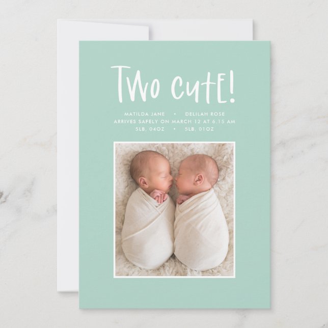 Modern minimal twin photo birth announcement (Front)