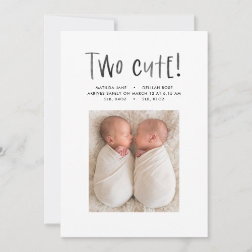 Modern minimal twin photo birth announcement