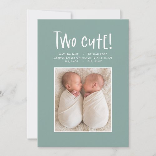 Modern minimal twin photo birth announcement