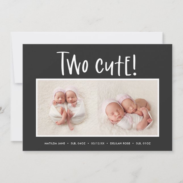 Modern minimal twin photo birth announcement (Front)