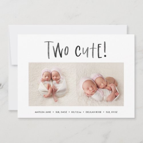 Modern minimal twin photo birth announcement