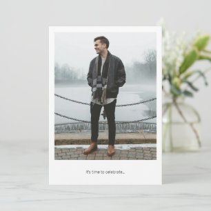 Modern Minimal Two Photo Black White Graduation Invitation