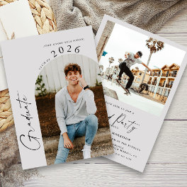 Modern Minimal Two Photo Graduation Party Invitation