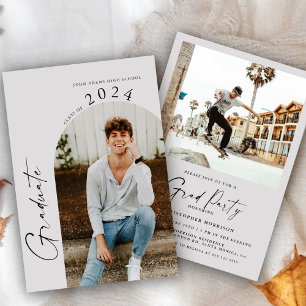 Modern Minimal Two Photo Graduation Party   Invitation