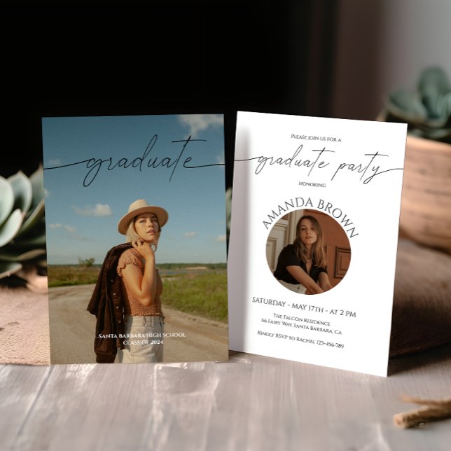 Modern Minimal Two Photo Graduation Party Invitation (Creator Uploaded)