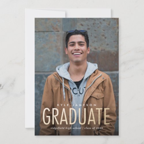 Modern Minimal Type Gold Photo Graduation Invitati