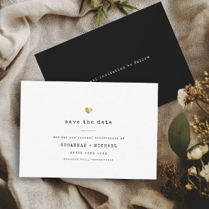 Modern Minimal Typewriter Gold Heart Vow Renewal Save The Date