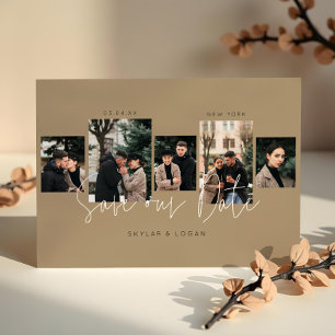 Modern Minimal Typographic Photo Collage Tan Save The Date