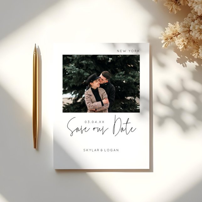 Modern Minimal Typographic Photo Save The Date Announcement Postcard (Modern Minimal Typographic Photo Save The Date Announcement Postcard)