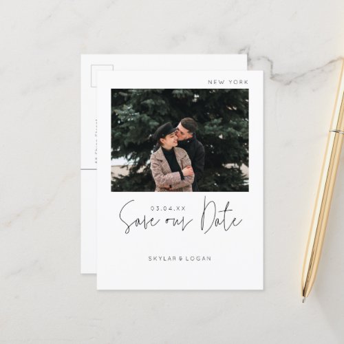Modern Minimal Typographic Photo Save The Date Announcement Postcard