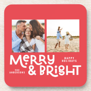 Modern minimal typography 2  photo Christmas   Beverage Coaster