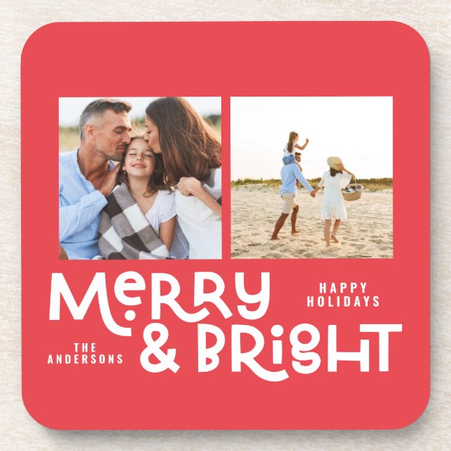 Modern minimal typography 2  photo Christmas   Beverage Coaster (Front)