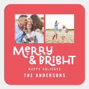 Modern minimal typography 2 photo Christmas Square Sticker