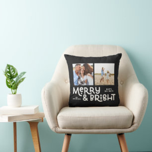 Modern minimal typography 2 photo Christmas Thr Throw Pillow