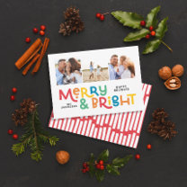 Modern minimal typography 3 photo Christmas fun Ho Holiday Card