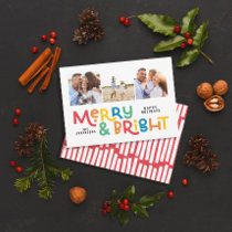 Modern minimal typography 3 photo Christmas fun Ho Holiday Card