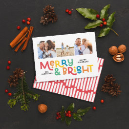 Modern minimal typography 3 photo Christmas fun Ho Holiday Card