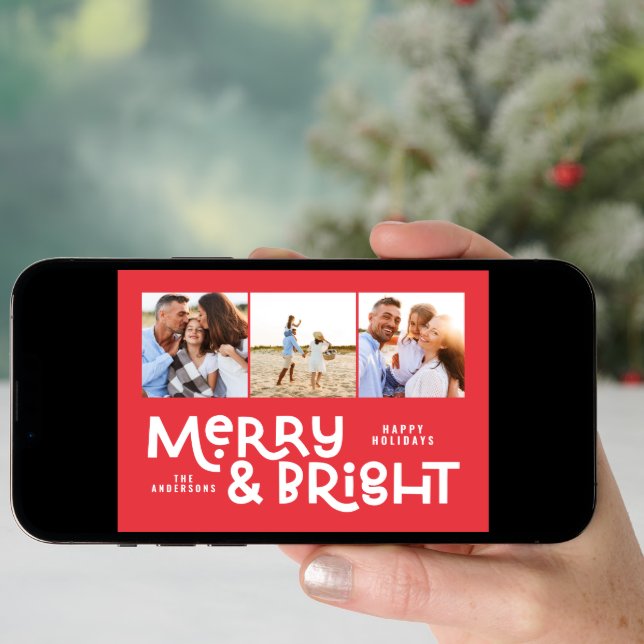 Modern minimal typography 3 photo Christmas fun Holiday Card (Front Digital)