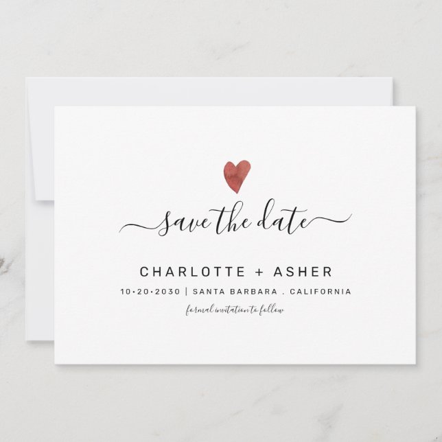 Modern Minimal Typography And Heart Save The Date (Front)