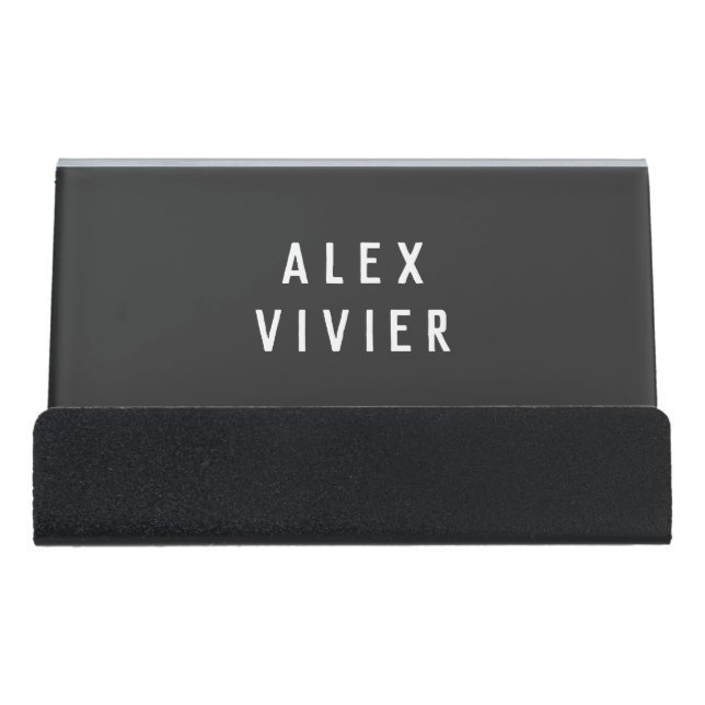 Modern Minimal Typography Black Paper Desk Business Card Holder (Front)